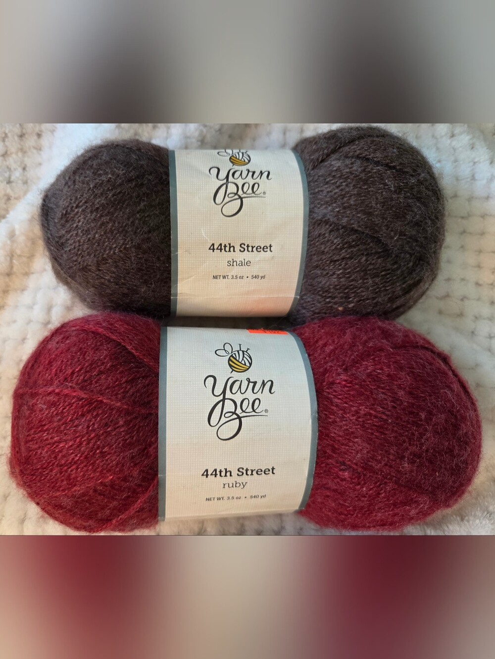 YQRN BEE 44th Street LOT OF TWO COORDINATING SKEINS SHALE AND RUBY